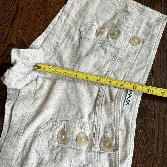 Y2K Express Micro Sailor Buttons Cream Linen Shorts Womens Size 8 Breathable - Picture 7 of 12